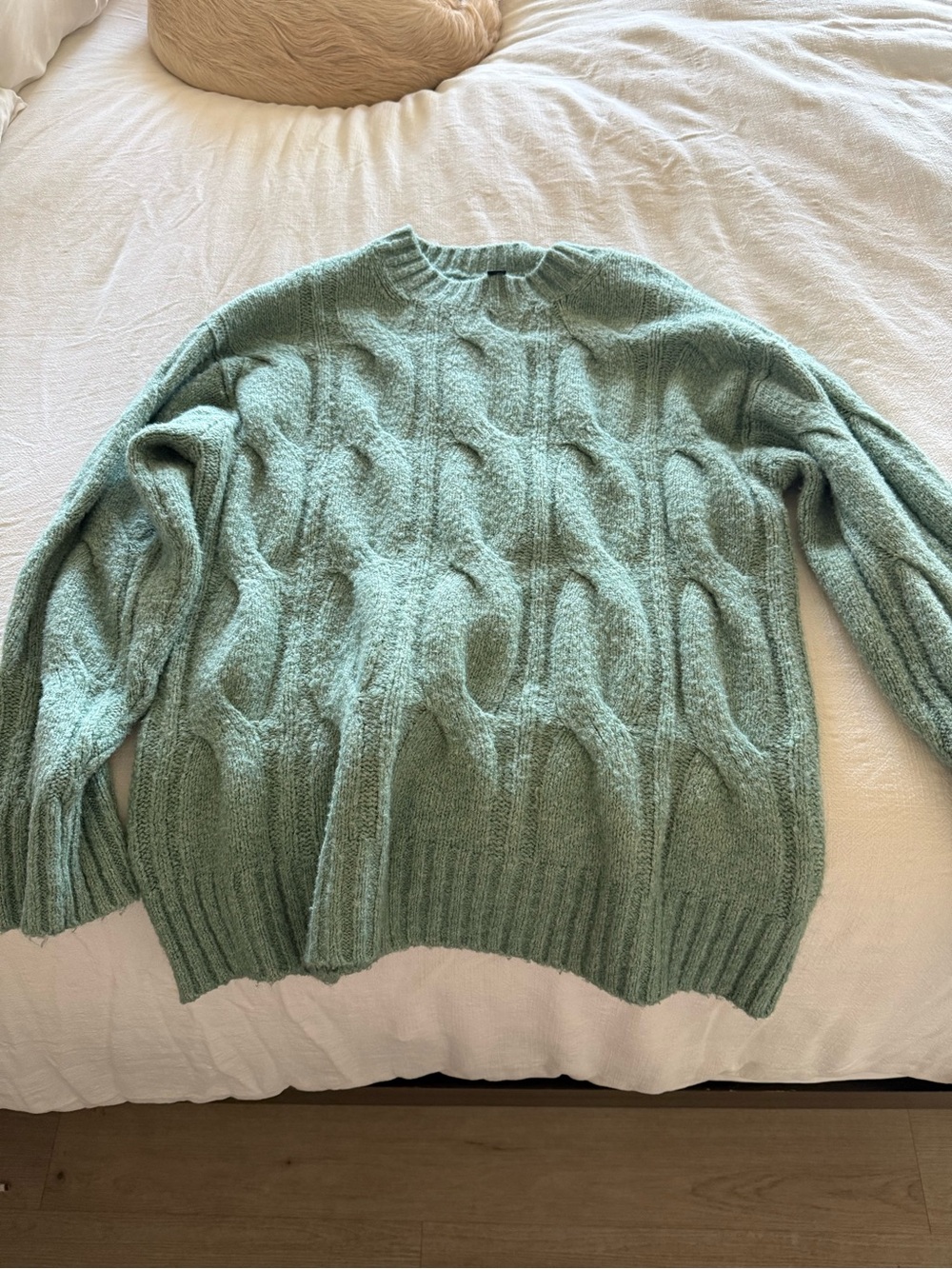 American Eagle Outfitters Mint Green Cable Knit Crewneck Sweater